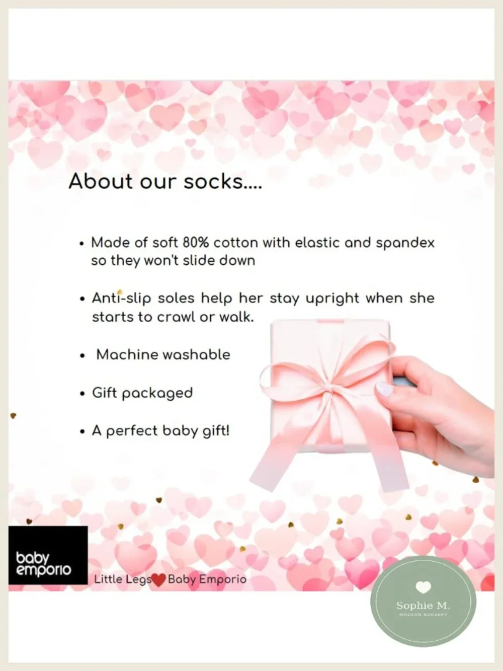 Baby Girls Mary Jane Socks Pretty Petals, Non-Slip Cotton Blend, 6 Pair Gift Box